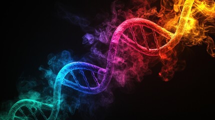 Wall Mural - colorful smoke representation of 3d double helix dna structure