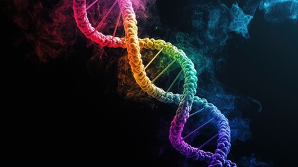 Sticker - colorful 3d double helix dna structure with smoke effect background