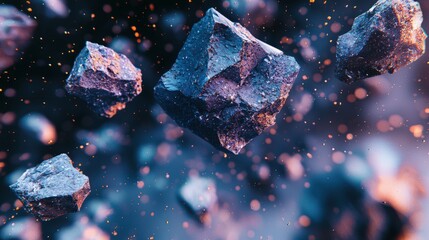 Wall Mural - abstract 3d landscape with floating rocks and shimmering particles
