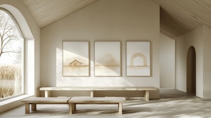 Poster - soft watercolor rainbow poster displayed on minimalist wall