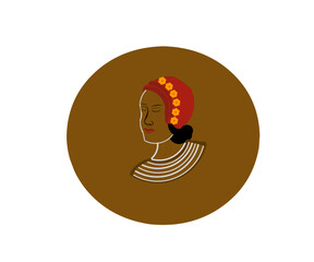 Vector brown-skinned woman wearing a red beanie floral motif red lips closed eyes