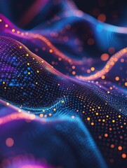 Wall Mural - dots particle waves. digital surface, abstract data cyber information background. 3d dynamic flow, t