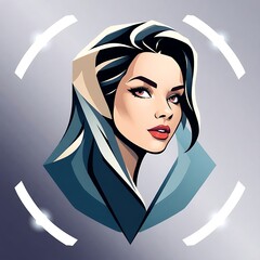 Elegant woman in hooded cloak, stylized portrait.