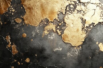 Aufkleber - Abstract art featuring a dark textured background with gold leaf accents, creating a luxurious and dramatic effect.