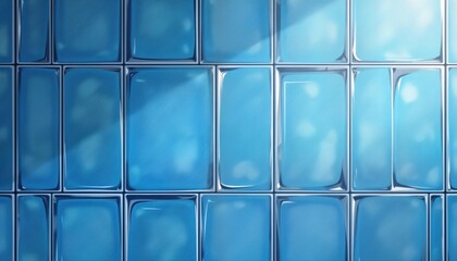 Fototapete - Abstract blue tiles create geometric pattern. Light reflects subtly on glassy surface. Modern design. Suitable for background cover. Seamless pattern. Illustration made in graphic. Perfect for tech