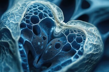 Aufkleber - Abstract blue fractal art resembling a porous, organic structure, evoking feelings of mystery and depth.