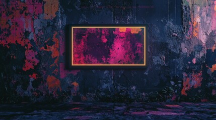 Wall Mural - futuristic holographic card on dark grunge wall with vivid colors