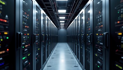 Wall Mural - rows of blade servers, cooling systems power critical business applications, online services. modern