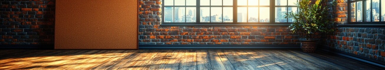 Wall Mural - Modern loft apartment with brick walls and large windows flooded with natural light