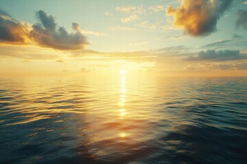 Leinwandbilder - Calm ocean waves reflecting the vibrant colors of a sunset over the horizon during a tranquil evening. Generative AI