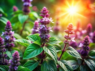 Wall Mural - Close-up of a fantastical basil flower, a surreal dream, garden magic captured.