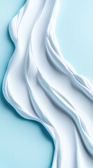 Smooth white cream texture, swirling patterns, light teal background, cosmetic product close-up, skincare moisturizer, glossy surface, minimalist beauty photography, soft lighting, abstract curves, si