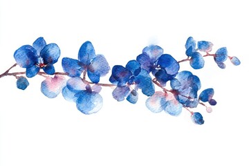 Elegant Watercolor Composition of a Blue Orchid Flower Branch in Natural Setting