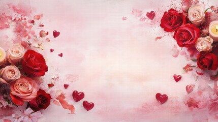 Aufkleber - Beautiful floral arrangement with red and pink roses and heart shapes for romantic occasions. Generative AI