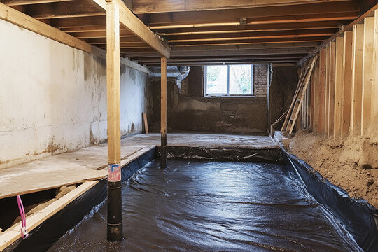 Home renovation progressing in basement with new structure