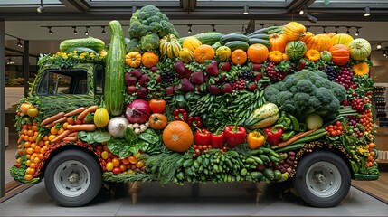 Wall Mural - The innovative art vehicle sculpture crafted from fruits and vegetables 