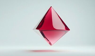 Red glass geometric shape,  floating, translucent,  shiny,  reflecting light.