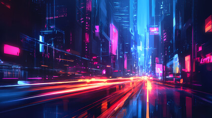 Wall Mural - abstract city street with light trails at night creating a sense of speed and excitement. futuristic
