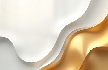 Poster - Minimalist white and gold background with dynamic wavy shapes. Luxury look. Suitable for product presentation or website design element. Empty space ideal for adding text or images.