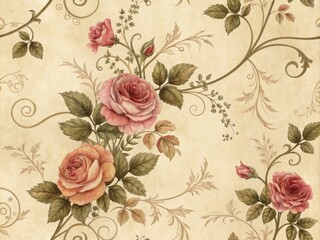  Elegant vintage floral wallpaper pattern with blush roses.