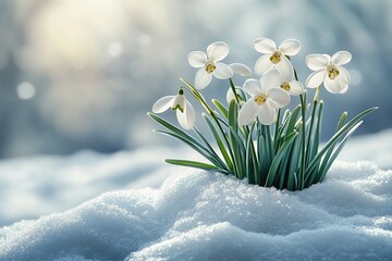 Sticker - Bouquet of snowdrop flowers in the forest