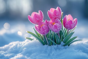 Sticker - Bouquet of pink tulip flowers in the forest