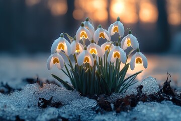 Sticker - Bouquet of snowdrop flowers in the forest