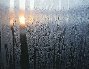Wall Mural - closeup view capturing the intricate condensation of fog on a window glass surface, showcasing the d