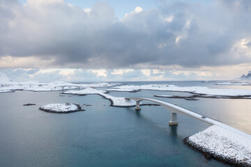 Wall Mural - aerial view on the lofoten islands, norway. travel in the north. bridge for cars between the islands
