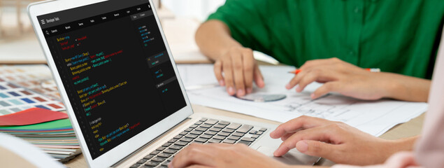 Software development programming on computer screen for brisk application and program coding