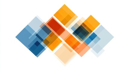 Aufkleber - Colorful geometric abstract shapes overlapping in a modern art design featuring blue, orange, and yellow tones. Generative AI