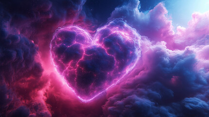 Wall Mural - red heart in the sky. pink purple heart. valentine’s day greeting, love confession, romantic relatio