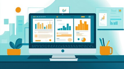 Laptop on desktop with remote work interface
