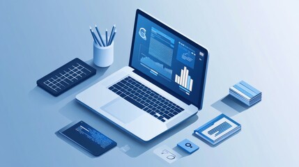 Laptop on desktop with remote work interface