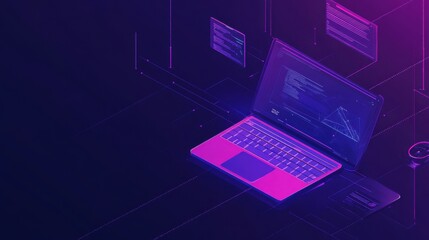 Laptop on desktop with remote work interface