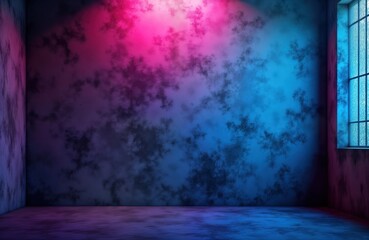 Aufkleber - Empty room with rough dark wall. Neon blue, pink light. Concrete floor. Industrial grunge style. Trendy aesthetic. Suitable for product displays fashion photography. Minimalist ambiance. Studio