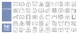 © M Design - Set of 50 line icons related to catalogue, flyer, brochure, leaflet, booklet, menu, print, paper, envelope, banner, magazine, Editable stroke. Vector illustration