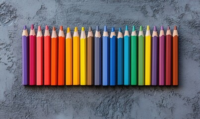 Colorful arrangement of colored pencils on textured gray background showcasing vibrant hues and artistic potential