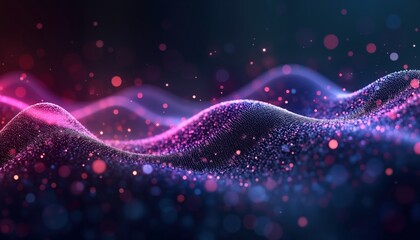 Aufkleber - Dynamic futuristic abstract graphic design with shimmering particles. Flowing wave patterns with colorful points, lines create vibrant tech backdrop. Modern design for tech poster wallpaper.