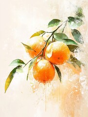 Wall Mural - Vibrant Oranges Watercolor Painting Soft Light. AI Generated