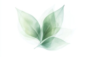 Fototapete - Ethereal green leaves with soft hues creating a tranquil and calming aesthetic in a minimalist design. Generative AI