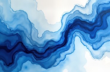 Aufkleber - Abstract art background with blue watercolor paint. Marble effect with flowing lines, shades. Watercolor design. Ink colors blended, combined creating fluid pattern. Looks like ocean sea. Abstract