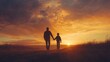© Jasim - A father and son holding hands while walking at sunset symbolizing love trust and family bonding