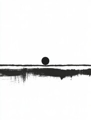 Leinwandbilder - Abstract artwork depicting a black circle against a white background representing sunrise or sunset at the horizon. Generative AI