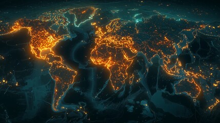 Wall Mural - a global energy monitoring system represented by digital maps tracking renewable resources and susta
