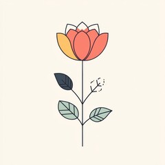 Poster - Modern floral illustration featuring a vibrant blooming flower on a light background with simple leaf design. Generative AI