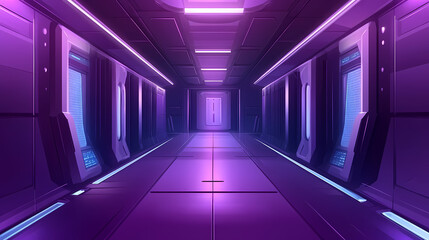 Wall Mural - Generative ai hall with purple futuristic sci-fi alien cyber design. Cyber Palace. Illustration