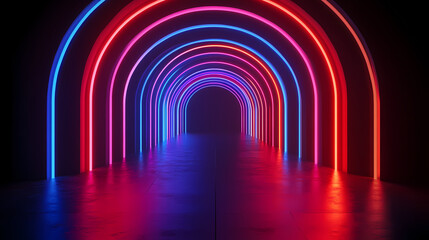 Wall Mural - 3d render abstract futuristic neon background rounded red blue lines glowing in the dark ultraviolet
