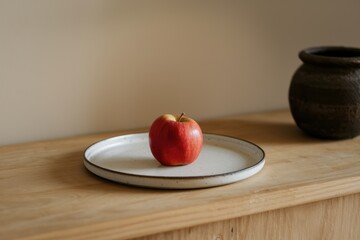 Canvas Print - Simple Still Life: Red Apple on a Ceramic Plate