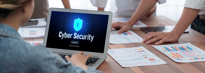 Leinwandbilder - Cyber security system on computer screen protect private information brisk from hacker and cyber attack